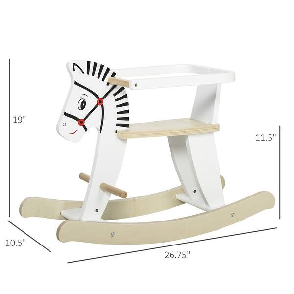 White Wooden Rocking Horse with Safety Handles Comfortable Seat Pedals ...
