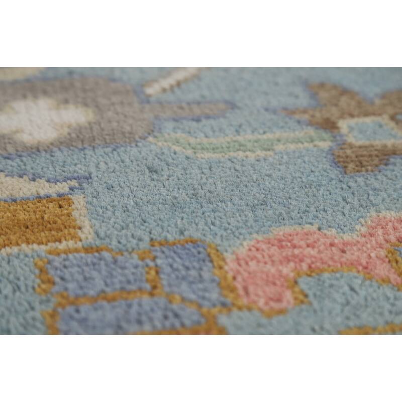 All-Over Blue Oushak Oriental Area Rug Hand-Knotted Wool Carpet - 9'2"x 11'11"