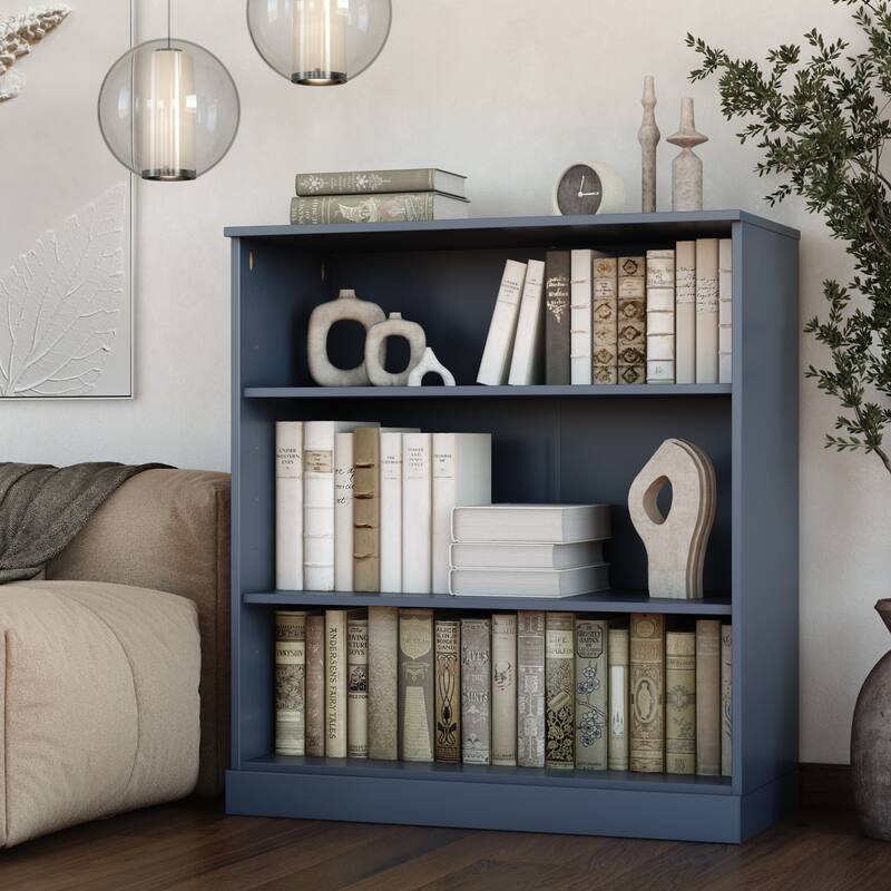 Palace Imports 100% Solid Wood 3-Shelf Bookcase, Adjustable Shelves, 32" Wide, 35.75" Tall - No Doors - Antique Blue