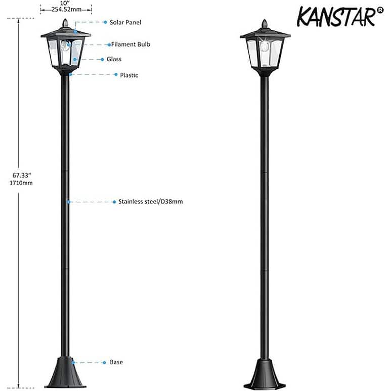 67" Adjustable Solar Lamp Post Light Waterproof Outdoor Street Light - 67''