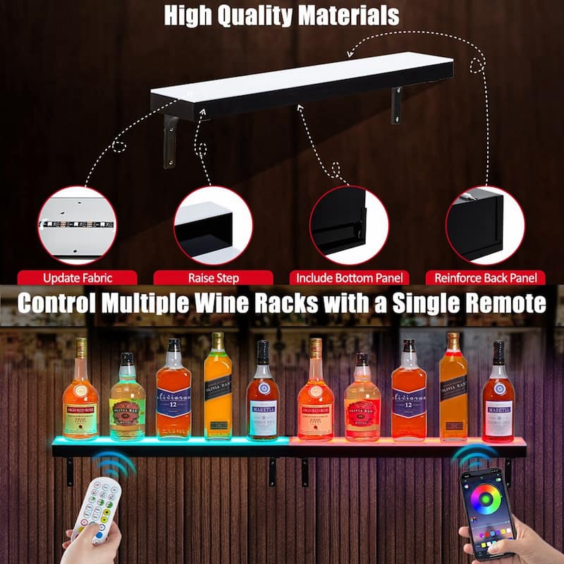 3-Step Wall Mounted LED Lighted Liquor Bottle Display Shelf