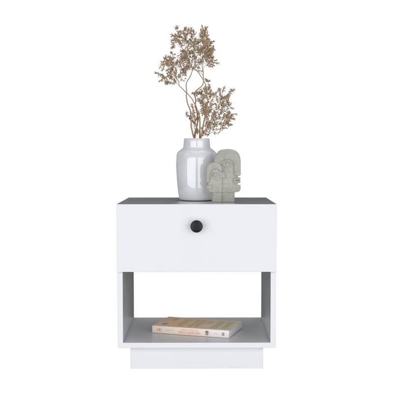 Black Nightstand with Drawer and Large Open Shelf, 19"H, Ideal for Bedroom or Living Room