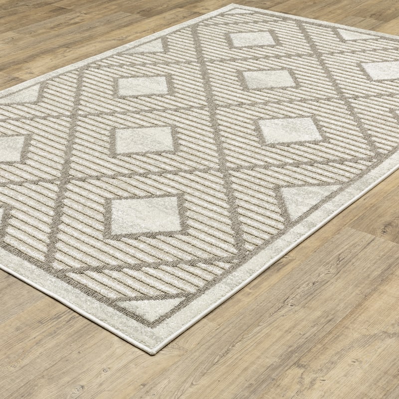 Style Haven Thassos Diamond Lattice Beige/ Brown Mixed Pile Area Rug