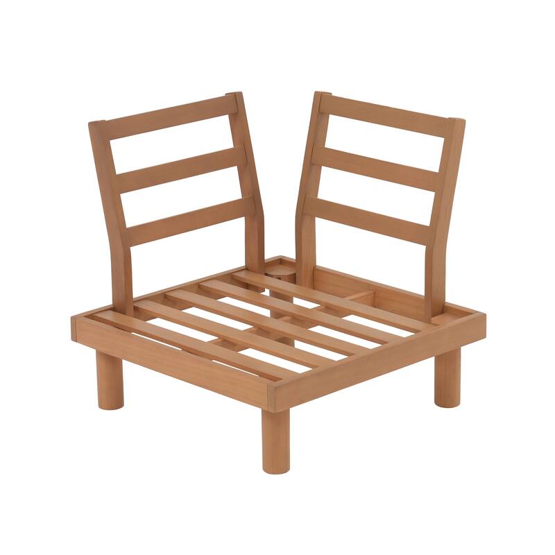 Outdoor 4-Piece Conversation Set Solid Eucalyptus Wood L-Shaped Sectional Sofa with Coffee Table