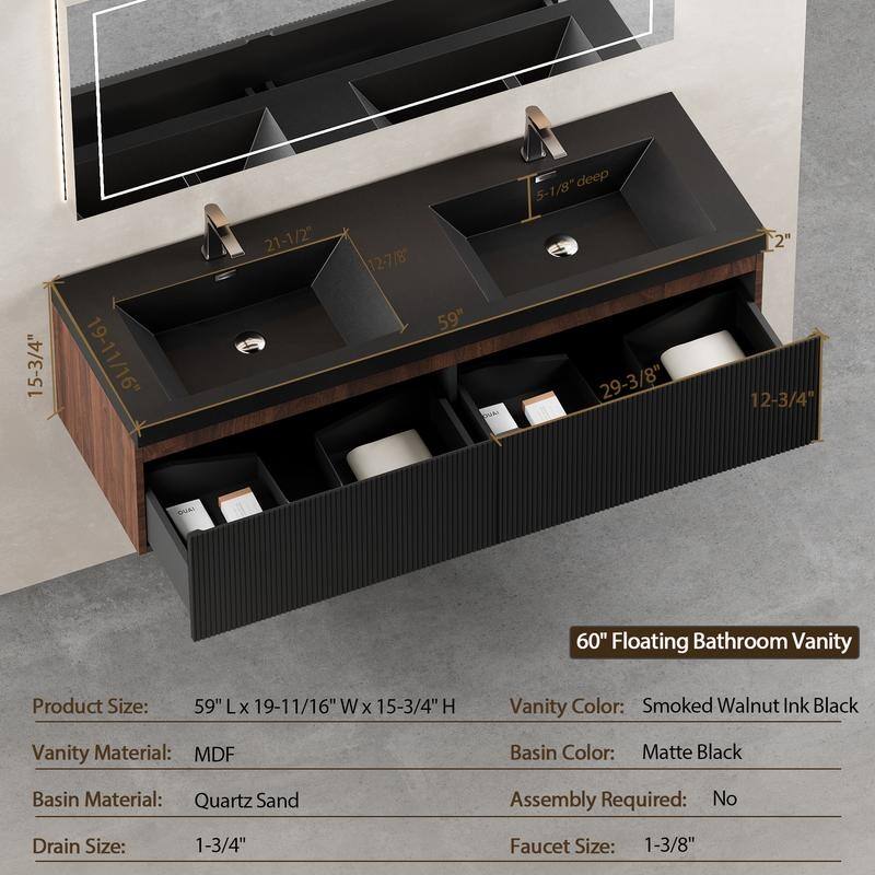ABRUZZO Floating Vanity with Integrated Top Sink Soft-Close Wall-Mount Bathroom Cabinet