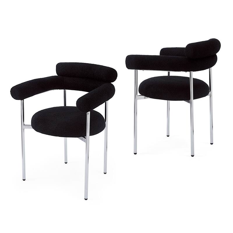 Fabric Upholstered Dining Chairs Set of 2, Lounge Armchairs with Backrest, Kitchen Side Chairs with Metal Legs