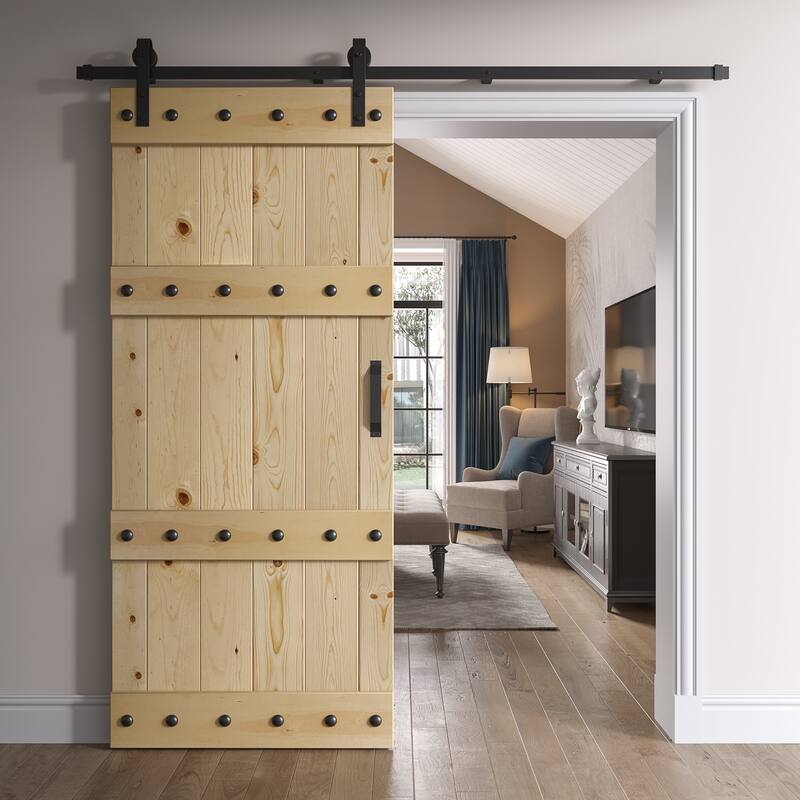 Coast Sequoia 24in./30in./36in. x 84in. Castle Series Pine Wood Sliding Barn Door With Hardware Kit