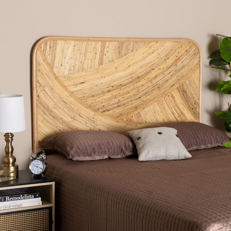 Delphi Modern Bohemian Natural Brown Rattan Queen Size Standalone Headboard