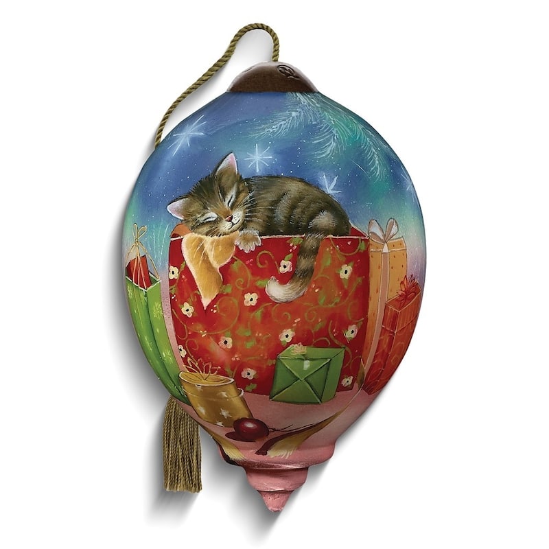 Curata Christmas Kitten By Sarah Summers Hand-Painted Glass Ornament