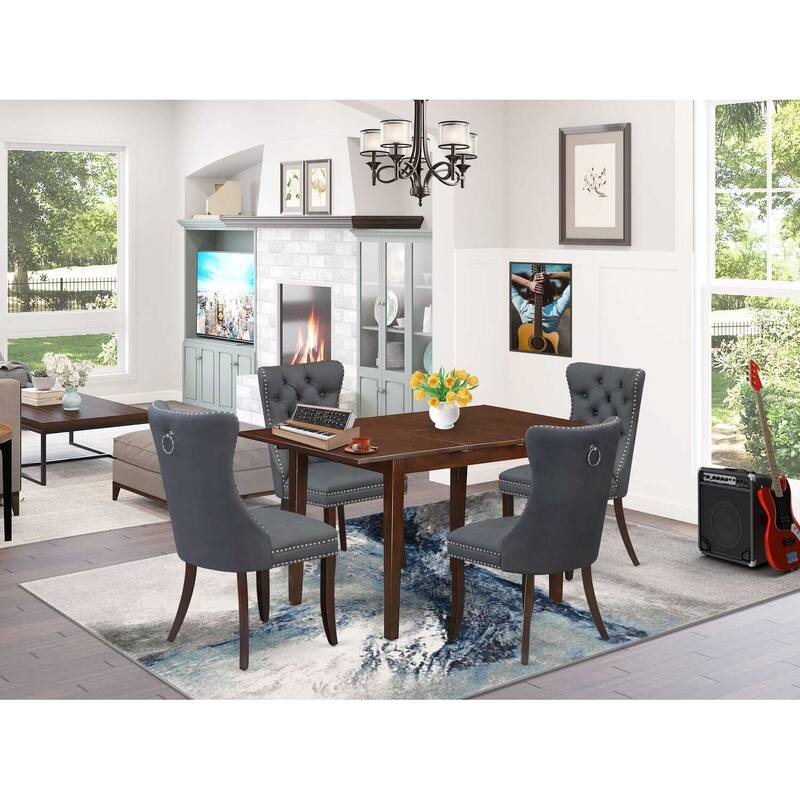 5-Piece Mahogany Finish Solid Wood Top - Rectangular Dining Room Set - Seats 4