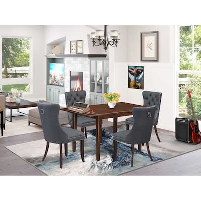 5-Piece Mahogany Finish Solid Wood Top - Rectangular Dining Room Set - Seats 4