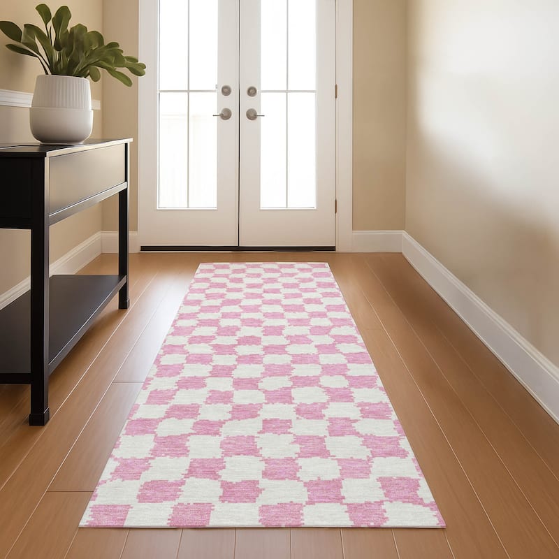 Premium Washable Super Soft Casual Checkered Mayfield Rug - Pink - 2'3" x 7'6"