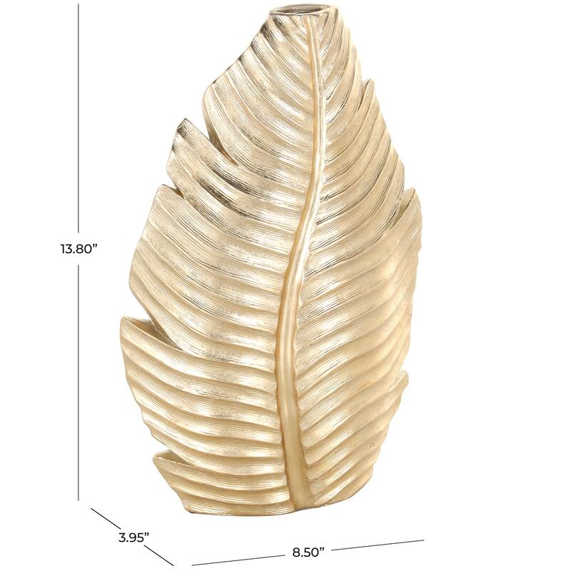 Gold Polystone Curved Metallic Leaf Vase
