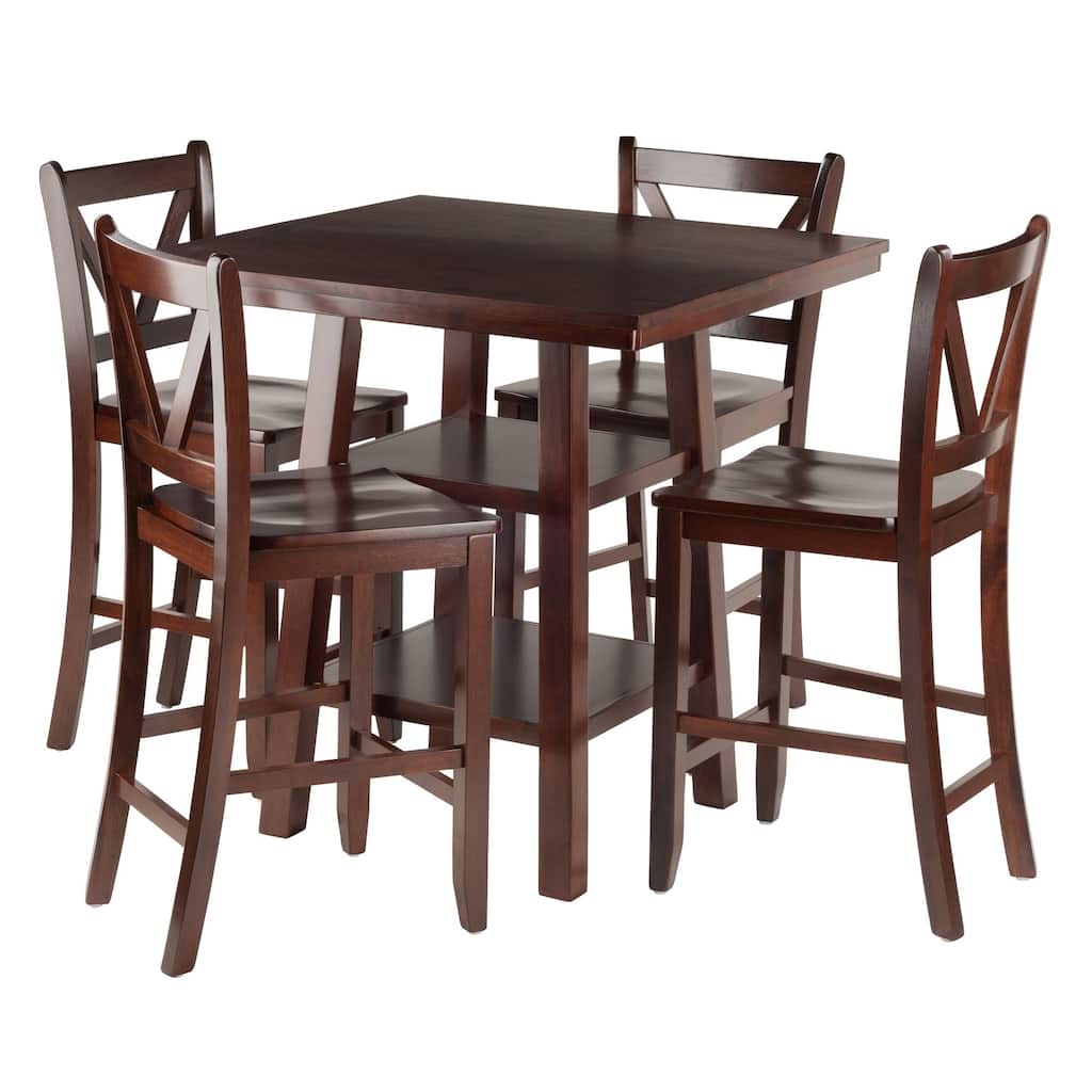 5-Piece Brown Contemporary Table with Back Counter Stools