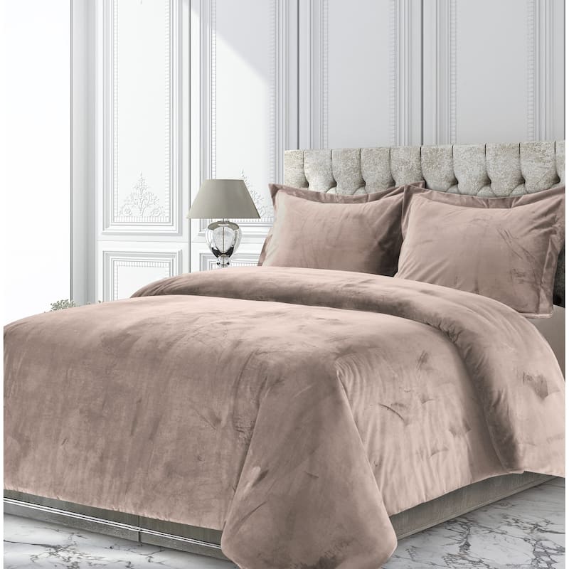 Venice Velvet Oversized Solid Duvet Cover Set - Queen - Taupe