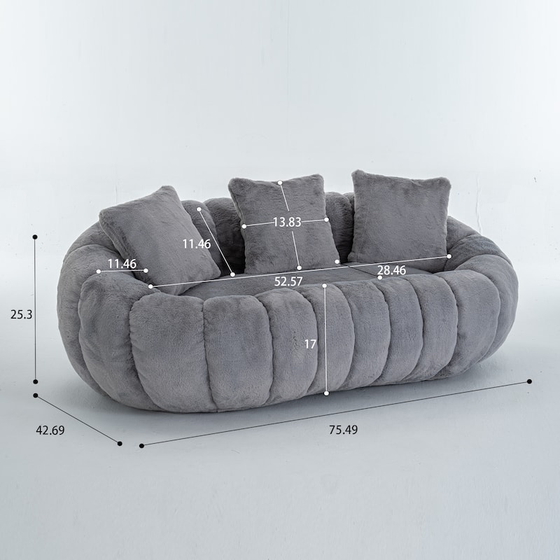 GDFStudio - Floral-Shaped 75.49" Faux Fur Loveseat Sofa with High-Density Foam