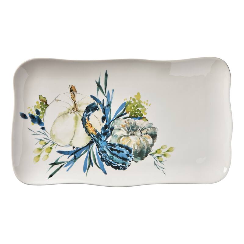 Autumn White Pumpkin Botanical Reactive Glaze Ceramic Serving Platter