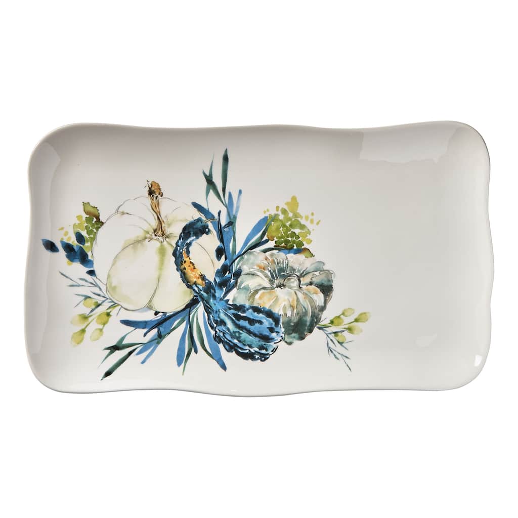 Autumn Botanical Rectangular Serving Platter - Multicolor Ceramic Fall Harvest Dish, Dishwasher Safe, 17" x 10" x 1"
