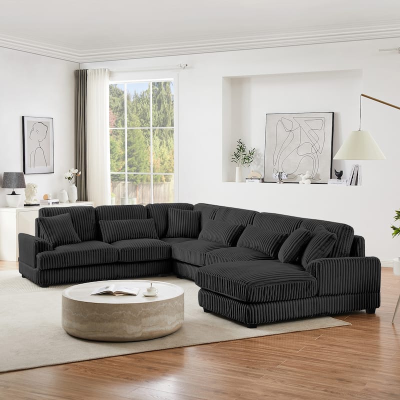 129" Oversized Sectional Sofa, U-shaped Sofa Couch Modern Corduroy Upholstered Deep Seat Sofa with Chaise Lounge