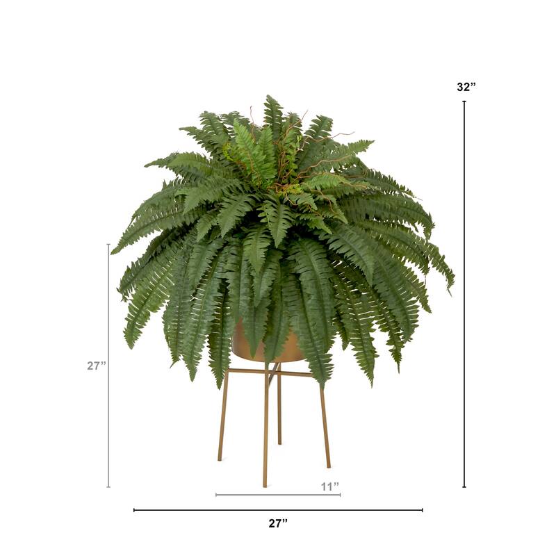 32" Artificial Boston Fern Plant with Metal Planter with Stand DIY KIT