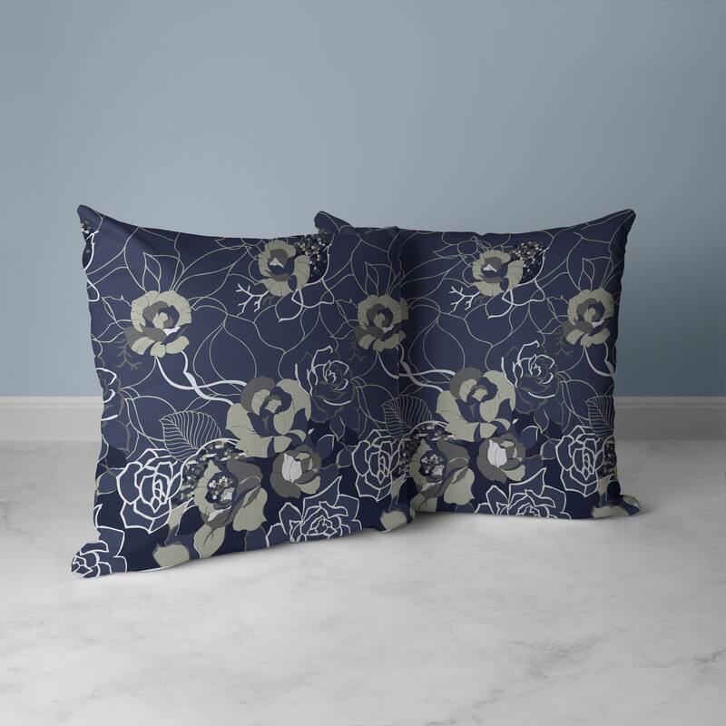 Regal Rose Retreat Faux Suede Reversible Throw Pillow Blue and Gray