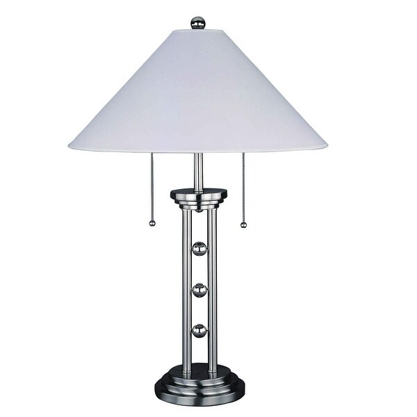 white and silver table lamps