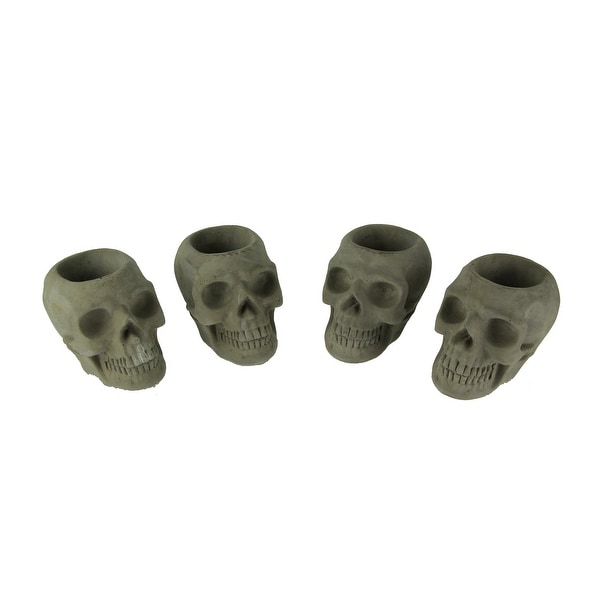 Grey Molded Concrete Indoor Outdoor Skull Planters Set of 4 - 3.5 X 4.5 X 3.25 inches