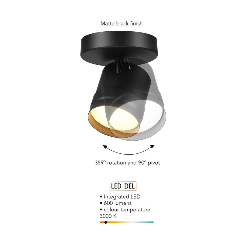 4.5" 1-Light Matte Black Dimmable LED Integrated Track Lighting Spotlight with Pivoting Head