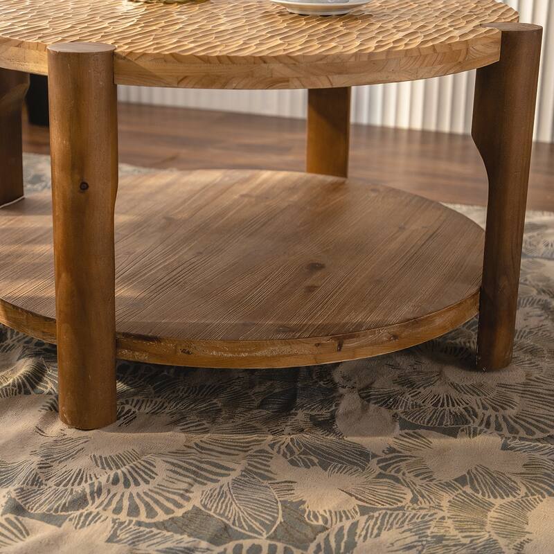 Round Wooden 2-Tier Coffee Table