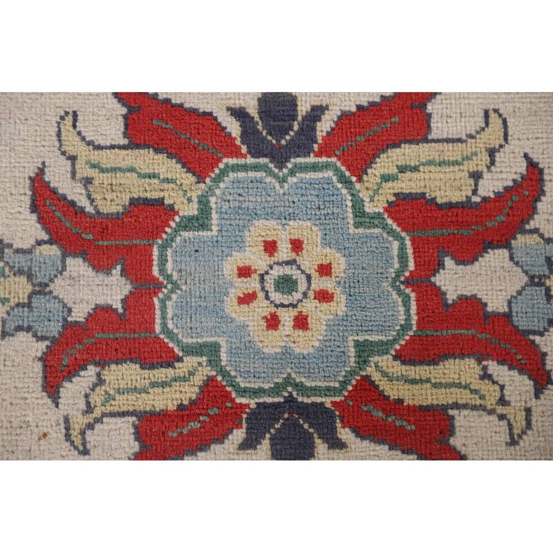 Hand Knotted Oriental 100% Wool Carpet Traditional Geometric Beige & Ivories Kazak Area Rug - 8' 11'' X 5' 11''