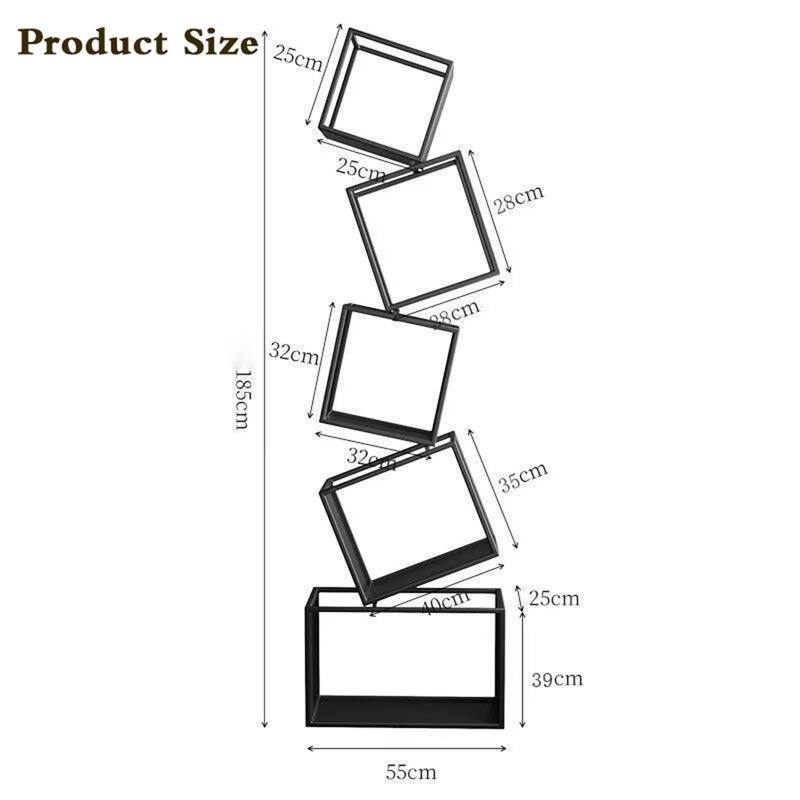Modern Corner Bookshelf Floor Shelf Wrought Iron Display Rack(Bear Weight:35kg)
