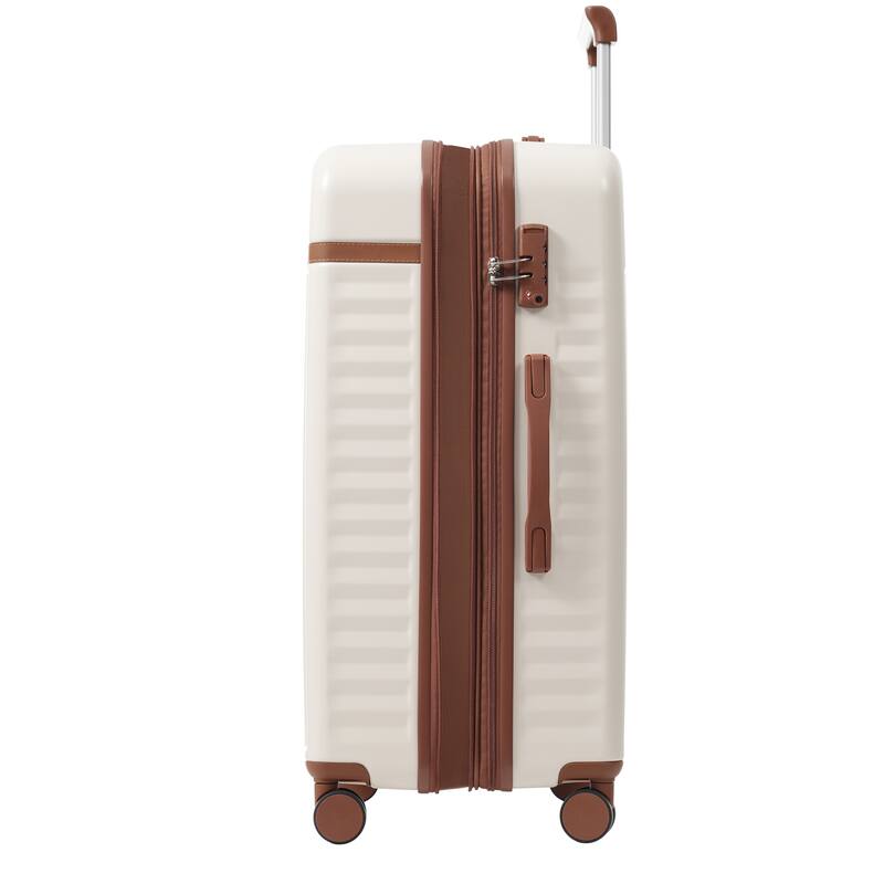 5-Piece Modern Hard-Shell Luggage Expandable Luggage with Spinner Wheels and TSA Lock, for Boarding Travel, Brown+White