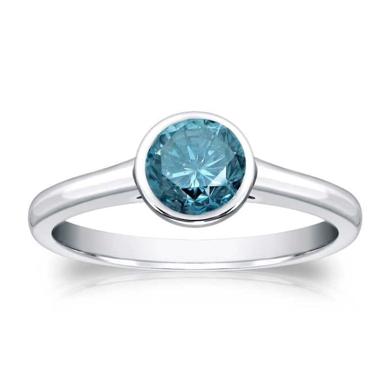 Auriya 14k Gold 3/4ctw Bezel-set Solitaire Blue Diamond Engagement Ring - White - 4