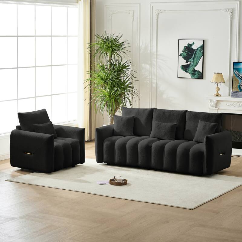 Homy Casa Modern Teddy Fabric Lounge Black Armchair Pillow