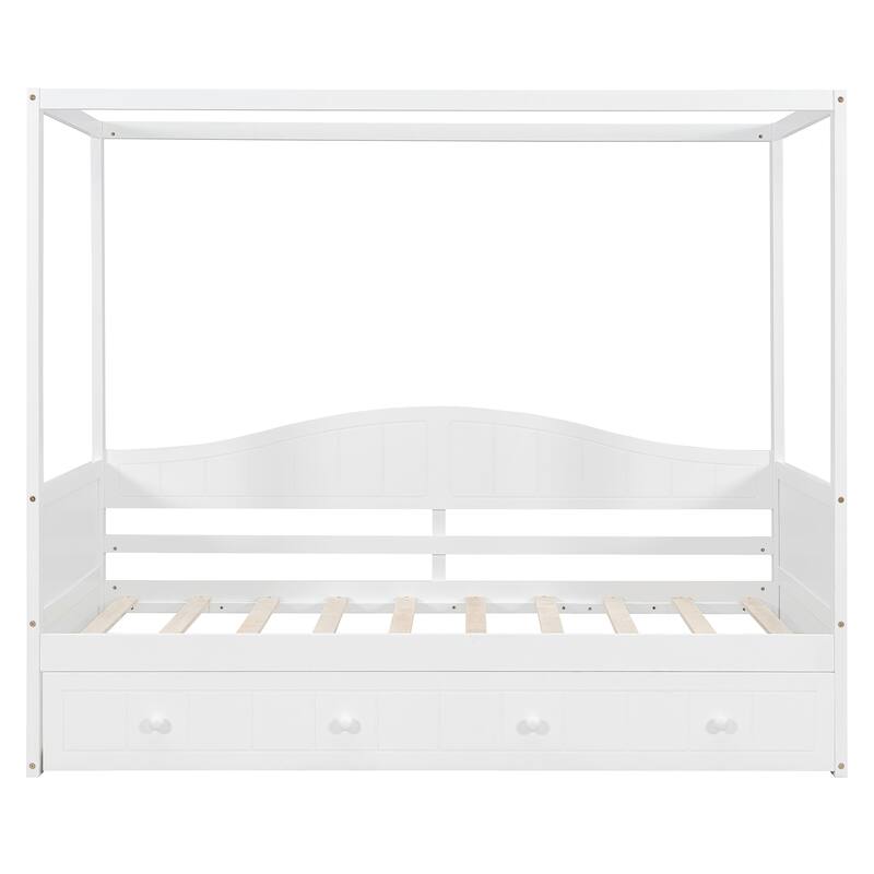 Twin Canopy Daybed with Trundle Bed, Space-Saving Design
