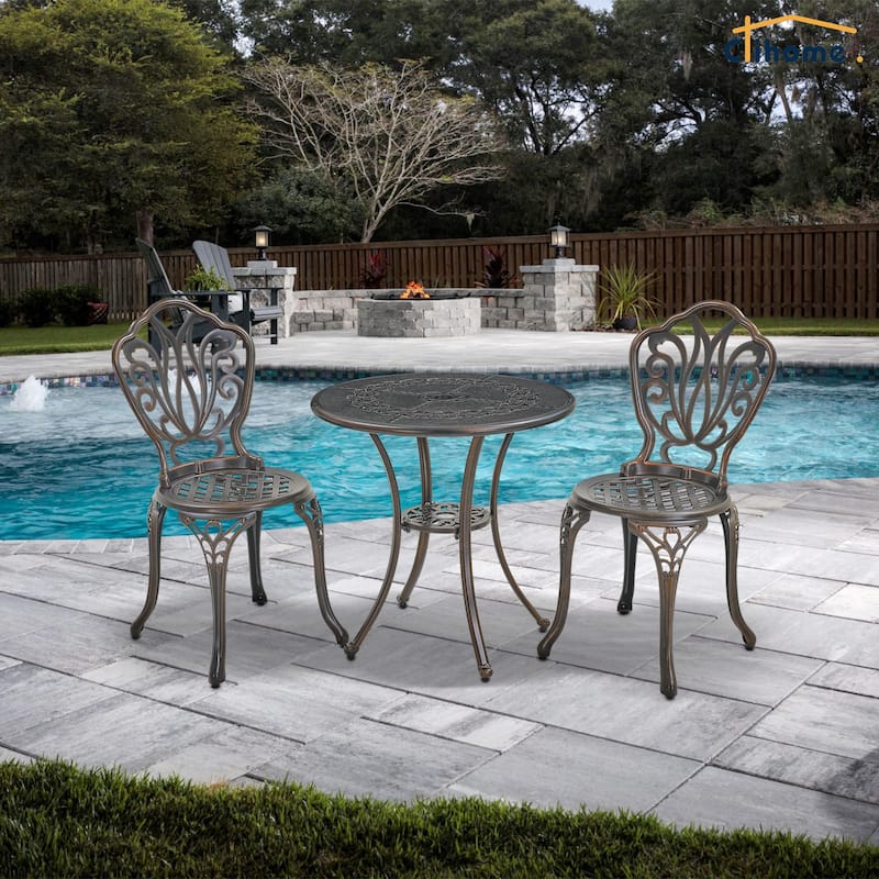 Clihome 3-Piece Outdoor Patio Cast Aluminum Bistro Set