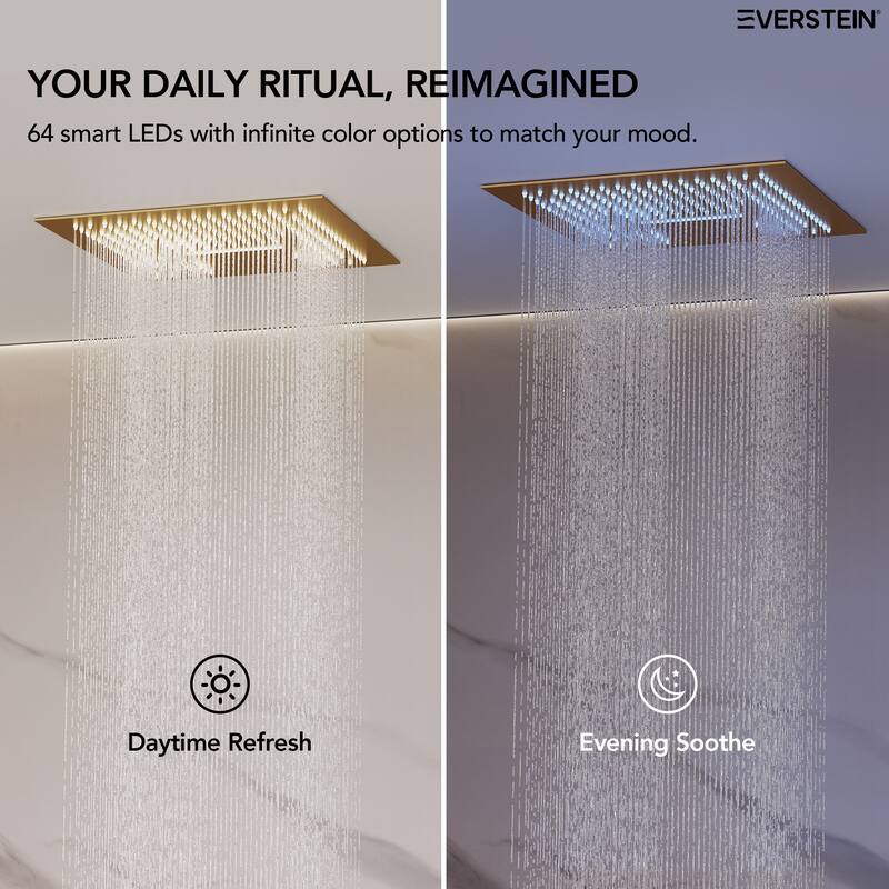 Digital Thermostatic Shower Set with Remote-Control LED Lights, Rainfall/Waterfall Combo and Massaging Jets