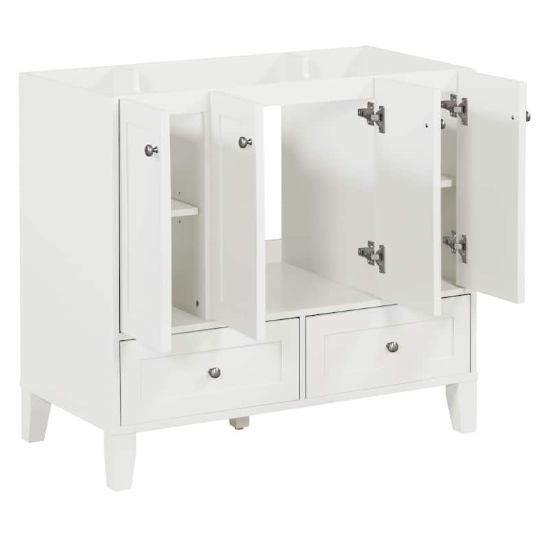 36'' Freestanding Bathroom Vanity without Sink, Solid Wood Frame Bathroom Storage Cabinet with 2 Drawers and 4 Soft-Close Doors