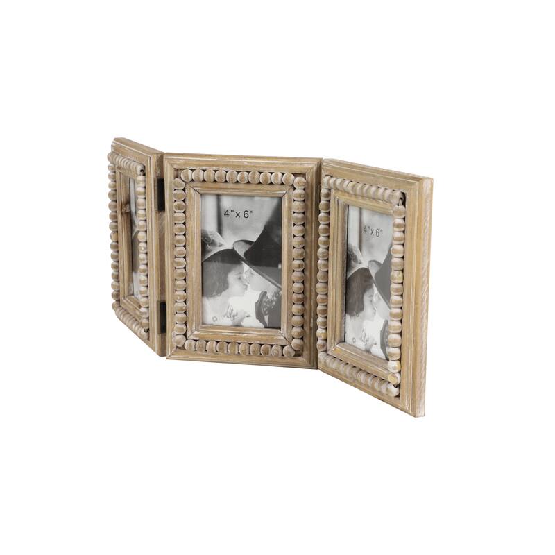 Wood Beaded 3 Slot Photo Frame - Brown - Roche River Decor