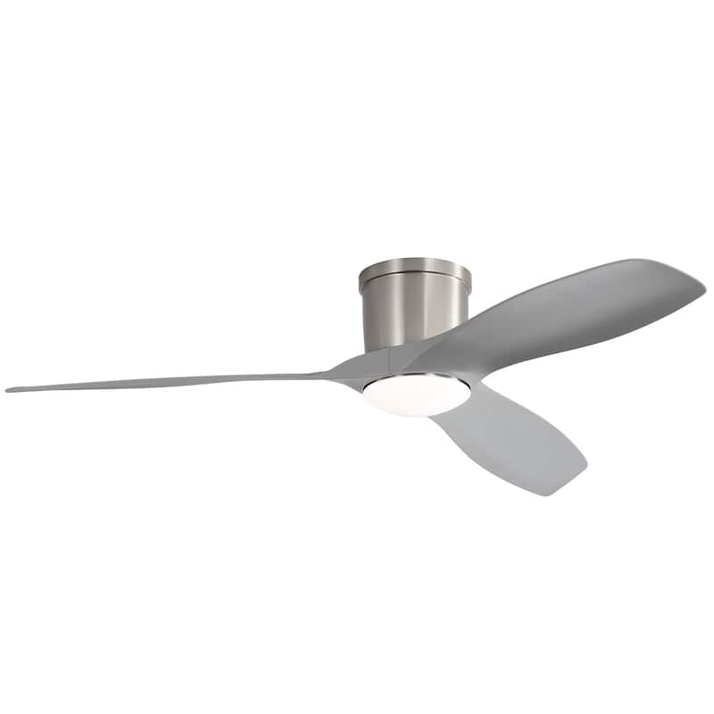 52 Inch Flush Mount Ceiling Fan with Dimmable Led Light 3 ABS Fan Blades Reversible DC Motor For Living Room - Brushed Nickel