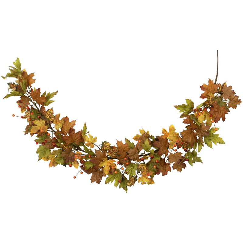 5' x 8" Maple Leaves Berries Artificial Fall Harvest Garl, Unlit