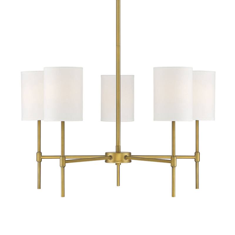 Meridian M10067 5 Light 25" Wide Drum Chandelier with a white drum - Natural Brass