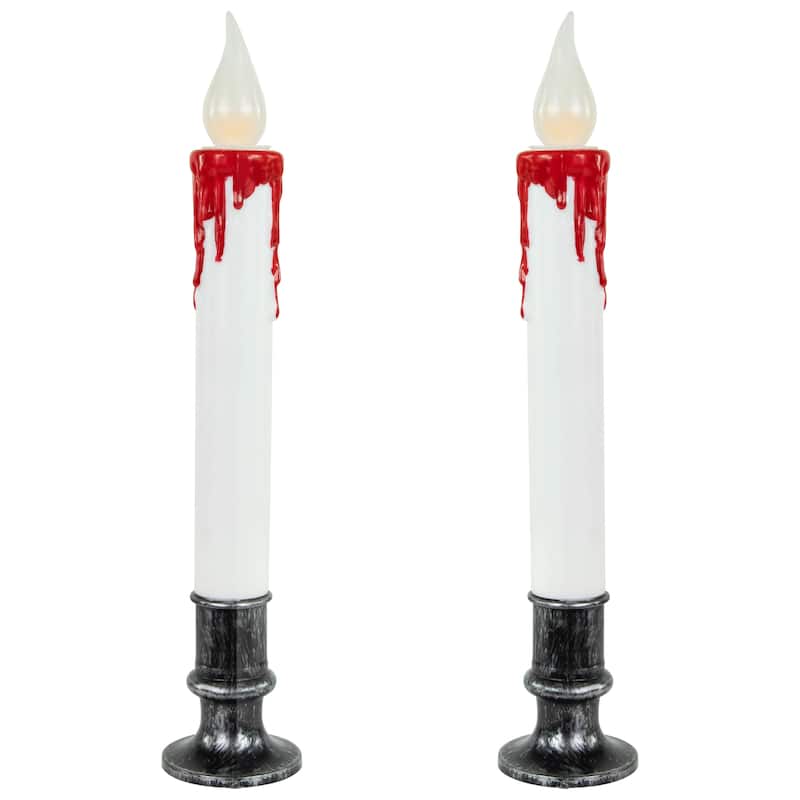 LED with Timer Dripping Blood Halloween Taper Candles - 9" - Set of 2