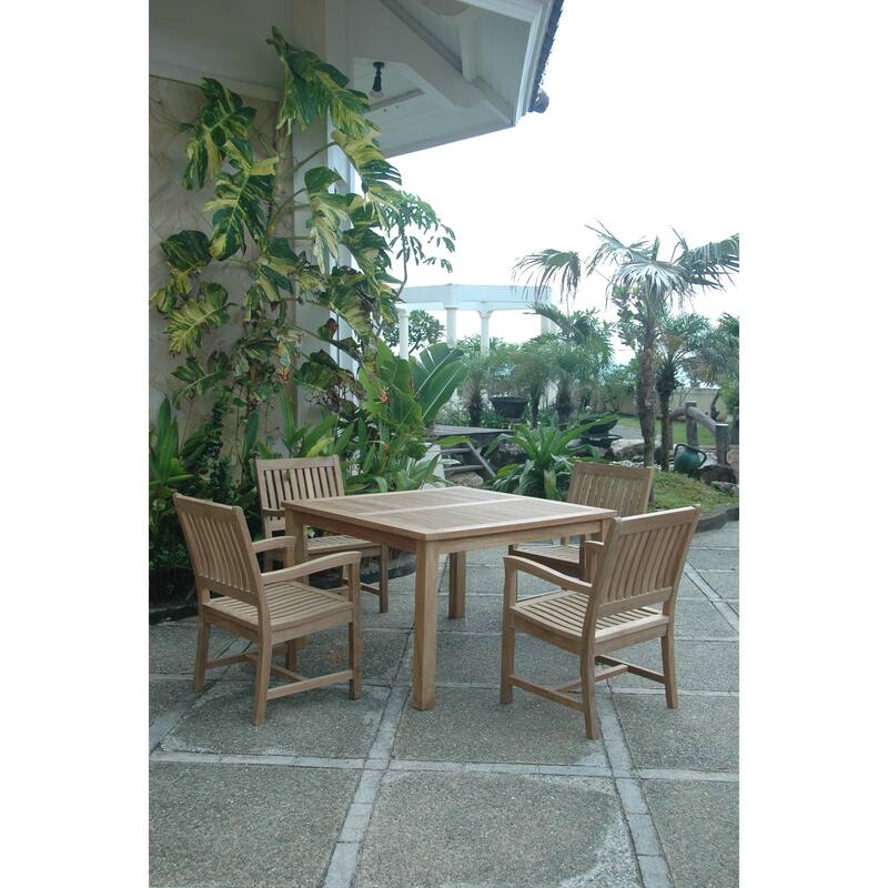 Boho Outdoor Dining Set - 5 Piece Patio Furniture Set - Teak Table & Chairs - Modern Garden Seating