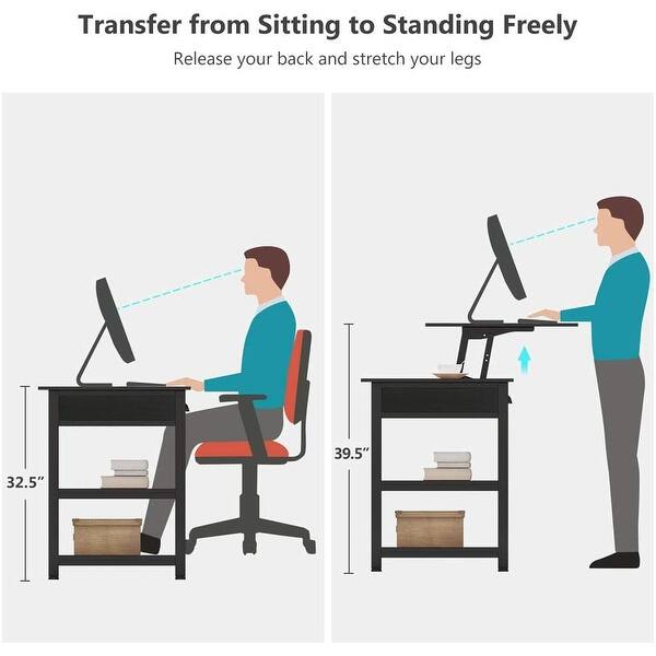 Lift Top Computer Desk With Drawers 47 Inch Height Adjustable Standing Desk Overstock 32353632