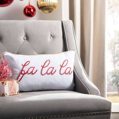 SAFAVIEH Holiday Marulka Fa La La Ivory/Red 12 x 20-inch Decorative Pillow