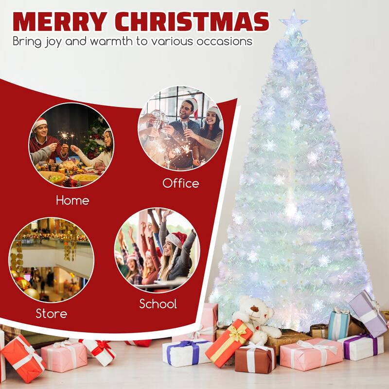Gymax 5/6/7 FT Pre-Lit Fiber Optic Christmas Tree White Artificial