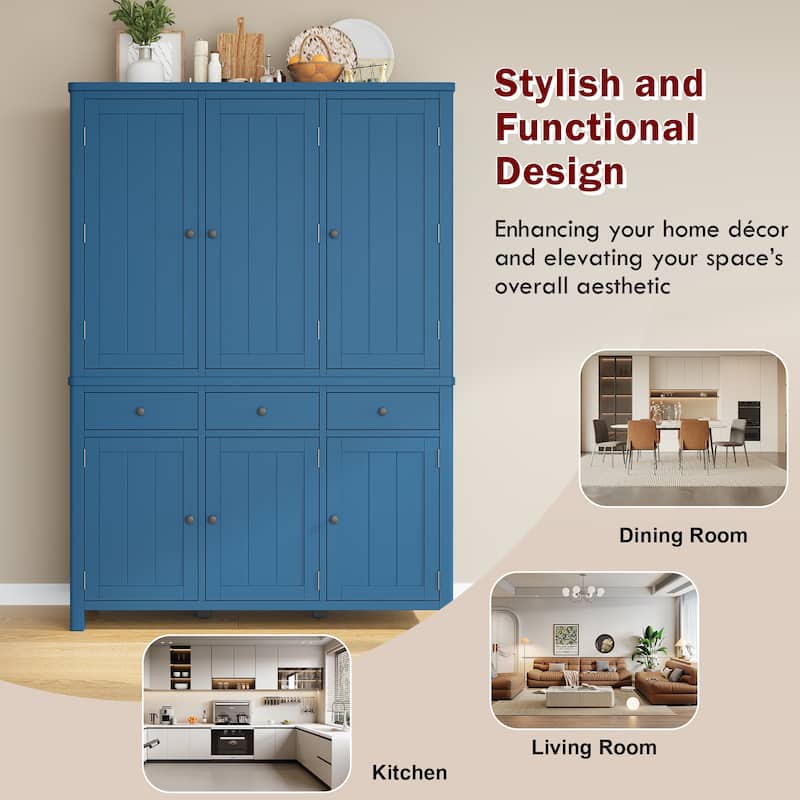 75" Farmhouse Kitchen Pantry Cabinet with Door Shelves, Large Freestanding Cupboard with Pull-Out Trays