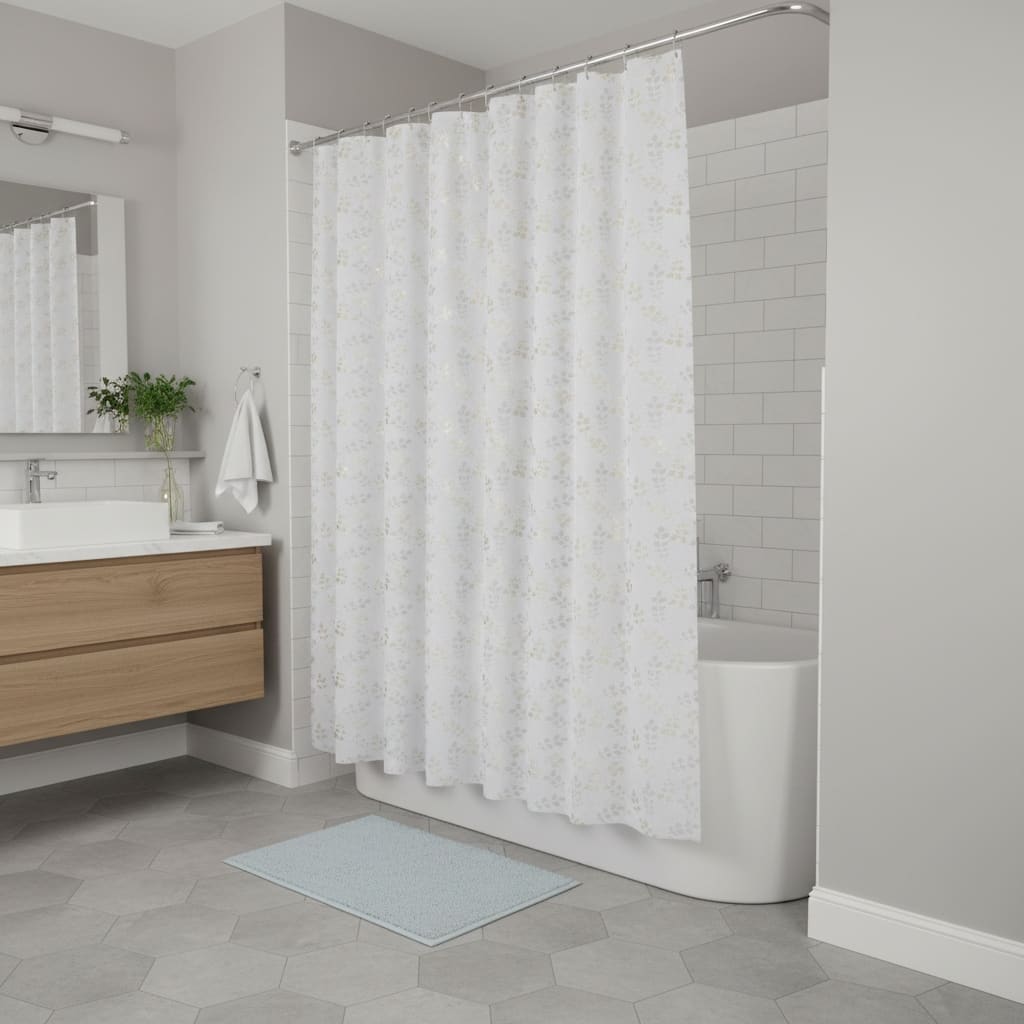 HomeRoots 72" White And Gold Floral Shower Curtain