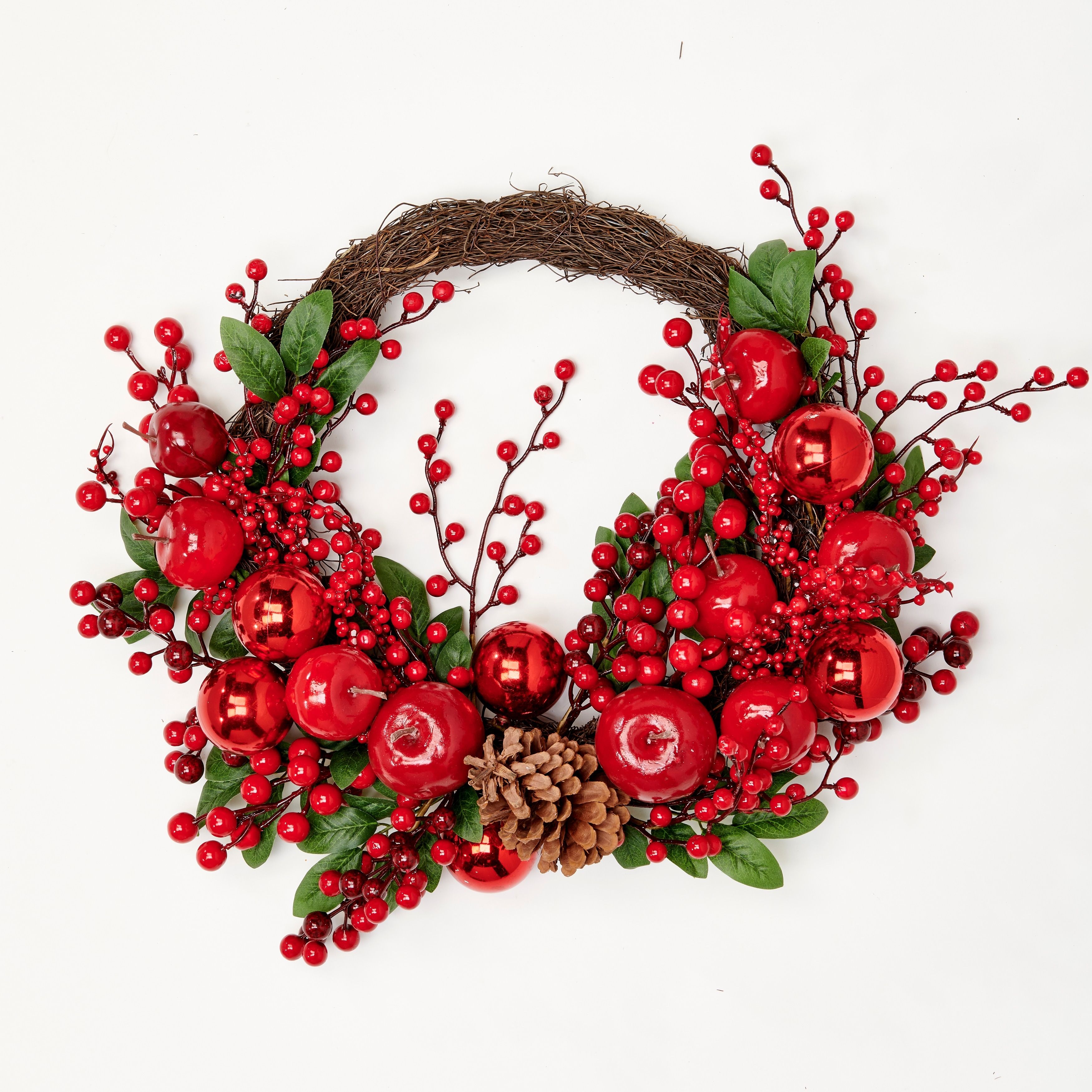 16" Apple Berries & Pine Cone Half Wreath - Multicolor